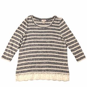 LOFT Gray and Cream Lace Sweater